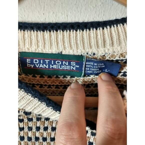 Vintage Vanheusen 90s Raised design cotton pullover, Men's L - Picture 4 of 8